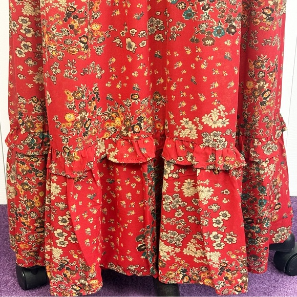 NWT Baltic Born Red Multi Floral Tiered Deep V-Neck Bowman Maxi Dress XL - Picture 9 of 16